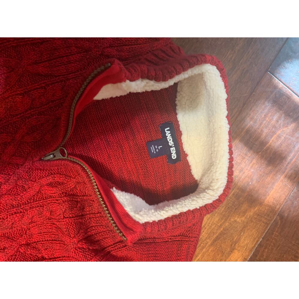 Lands End Womens Red 1/4 Zip Sweater - Size Large